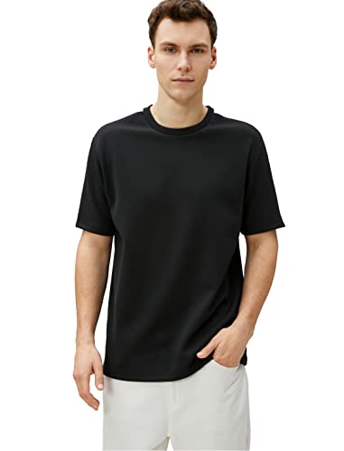 Koton Koszulka męska Crew Neck Short Sleeve Strip Print Detailed T-Shirt, czarny (999), XL