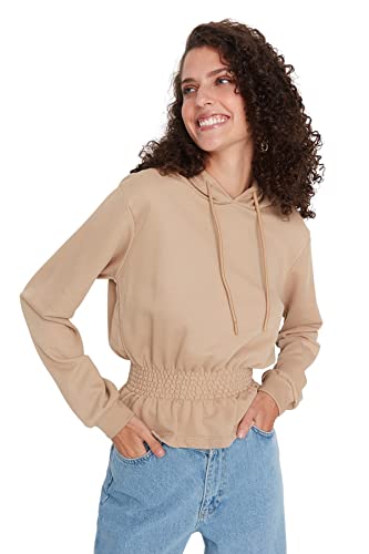 Trendyol Damska bluza z kapturem, jednokolorowa, regularna, Brązowy, S