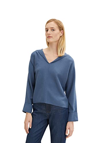 TOM TAILOR Damski Sweter z dzianiny z kapturem 1032625, 10904 - Stormy Sea Blue, 3XL