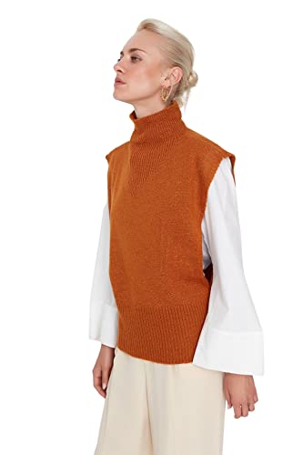 TRENDYOL Damska bluza z dzianiny z czerwonym kołnierzem, Tobacco, M, Tobacco, M