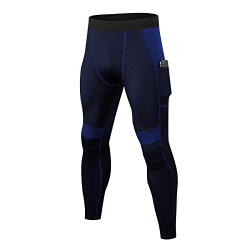 EULLA Męskie Legginsy Sportowe Oddychające Szybkie Suszenie Sportowe Gym, Granatowy, XL