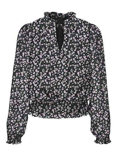 VERO MODA Damska bluzka Vmmilla Ls Smock Top WVN Ga Noos, Black/Aop: średni kwiat, XL