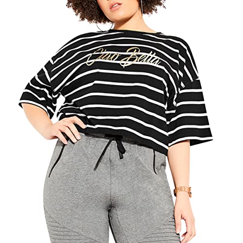CITY CHIC Damska koszulka plus size Bf sukienka w paski, czarne paski, 48