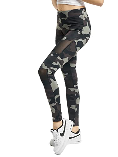 Urban Classics Damskie damskie legginsy Camo Tech, wygodne spodnie sportowe, elastyczne spodnie treningowe z militarnym nadrukiem i wstawkami z siatki, regularny krój skinny fit, Darkcamo/Blk, 3XL