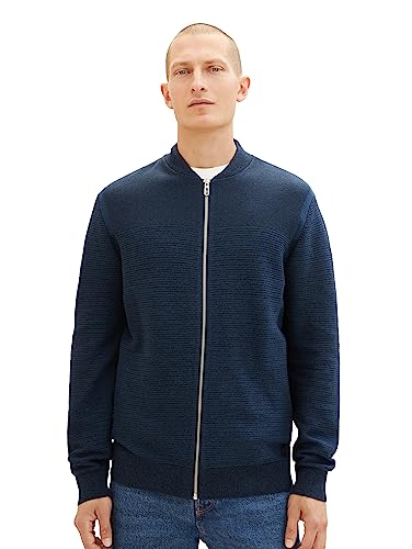 TOM TAILOR Męska kurtka z dzianiny z bawełny z zamkiem błyskawicznym, 32800-Navy Tonal Multi Structure, XXL