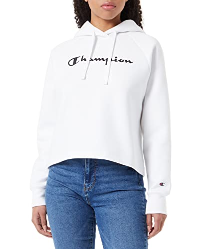 Champion Damska bluza z kapturem Legacy American Classics Stretch Interlock Logo Crop Boxy, Biała, L
