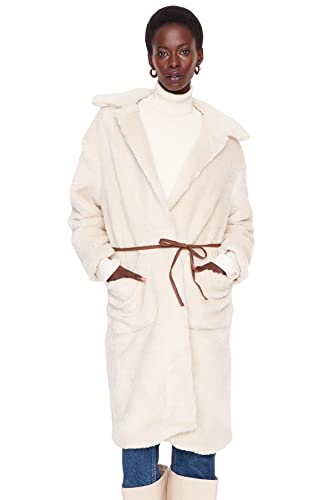 TRENDYOL Women's Damski Regular Parkas Plain Tkany płaszcz Coat, ecru, 36, Ecru, 36