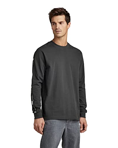 G-STAR RAW Męski T-shirt z logo Tape Tweeter ls, Szary (Cloack C443-5812), L