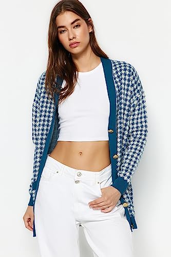 Trendyol FeMan Oversize Basic kardigan z dzianiny z dekoltem w serek, olej, M, Olej, M