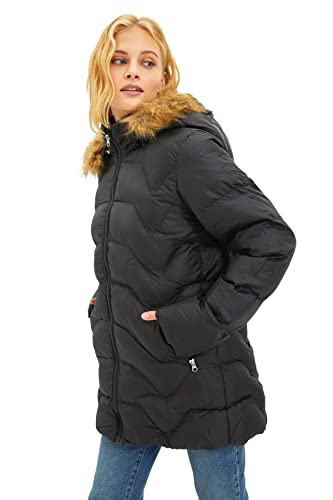 Trendyol Black Fur Hooded Nadmuchiwane Płaszcze Kobiety Płaszcz, Czarny, XS