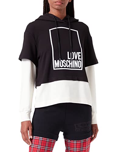 Love Moschino Damska bluza z długim rękawem z logo Box Design, czarny biały, 42