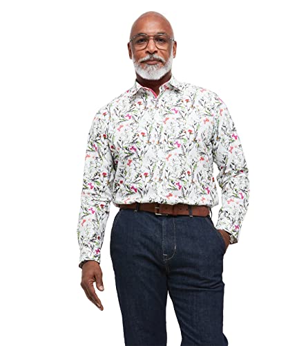 Joe Browns Męska koszula z długim rękawem na guziki z kwiatowym nadrukiem, biała, M, biały, M