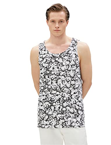 Koton Męski tank top z nadrukiem czaszki Crew Neck Slim Fit, Biały wzór (0d0), L