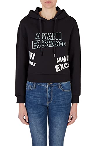Armani Exchange Damska bluza z kapturem, Big Front Logo Hooded Sustainable, czarna, Large, czarny, L