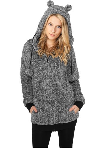 Urban Classics Damska bluza z kapturem Melange Teddy Zip Hoody, wielokolorowy (Blk/Wht 00050), S