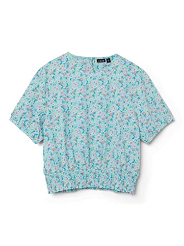 NAME IT Girl's NLFECKALI SS Crop T-Shirt, Swim Cap/Checks:Swim Cap/iced Aqua, 146/152, Czapka do pływania/Checks:czapka z daszkiem/Iced Aqua, 146/152 cm