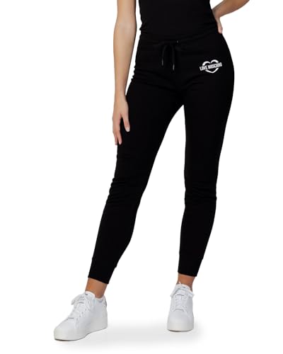 Love Moschino Slim Fit Jogger with Heart Holographic Print Casual Spodnie Damskie, Czarny, 42