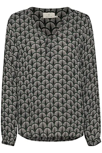 KAFFE KAjanet Bluzka, Czarna/Chalk/Zielona Fan Print, 36 Damska