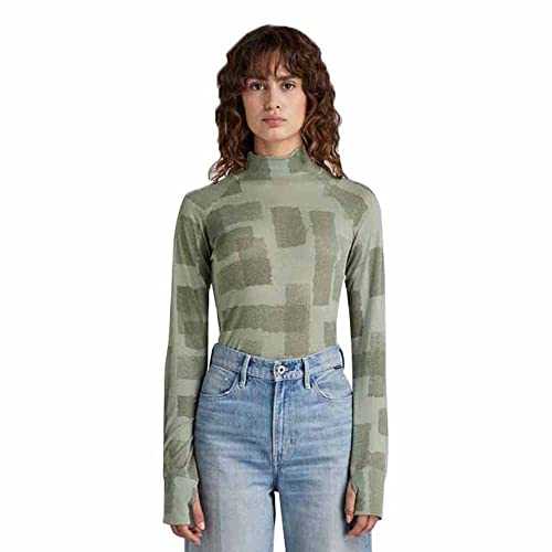G-STAR RAW Damska koszulka Turtle Neck Slim AOP ls T-Shirt, wielokolorowa (lt Thymol Tape Marks C565-D459), S