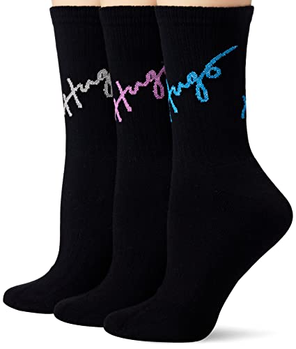 HUGO Skarpety damskie 3P QS Rib CC W Quarter_Socks, czarne 1, 35-38, czarny (Black1)