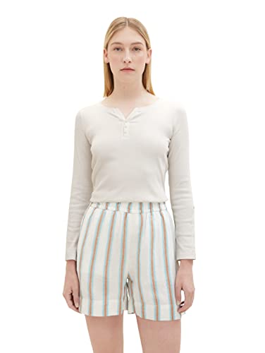 TOM TAILOR Henley damska koszulka z długim rękawem w paski z bawełny ekologicznej, 33792 - Offwhite Grey Small Stripe, M