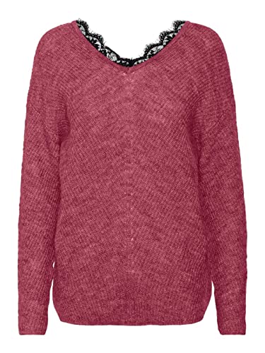 VERO MODA Vmstinna Ls Lace Back Blouse Ga Noos sweter damski, Dry Rose/Detail:w. Black Lace, M