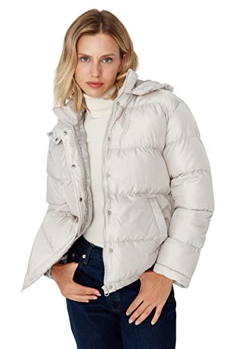 Trendyol Damska bluza z kapturem, gładka, oversize, kurtka zimowa, kamień, S, KAMIEŃ
