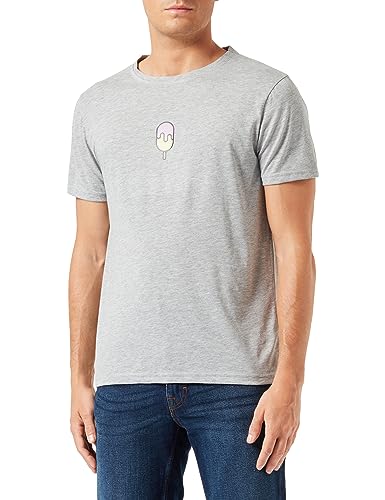 Bona Basics, Cyfrowy nadruk, męski T-shirt basic,%70% bawełna%30 poliester, szary, casualowy, męskie topy, rozmiar: S, szary, S