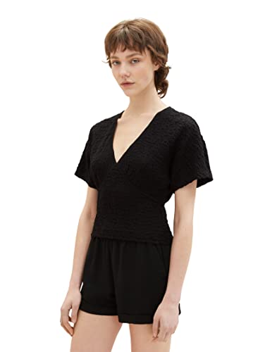 TOM TAILOR Denim Bluzka damska marszczona, 14482 – Deep Black, XL