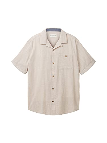 TOM TAILOR Męska koszula z krótkim rękawem i kieszenią na piersi, 31825 - Desert Fawn poziome paski, 3XL