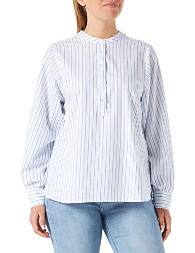 Tommy Hilfiger Damska koszula Oxford Stripe Henley Blouse Ls, Oxford Stp/White/Hydrengea Blue, 40 PL