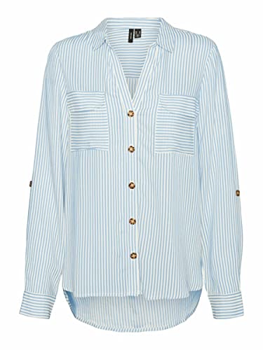 VERO MODA Damska koszulka VMBUMPY L/S NOOS bluzka, śnieżnobiała/paski: niebieski dzwonek, S