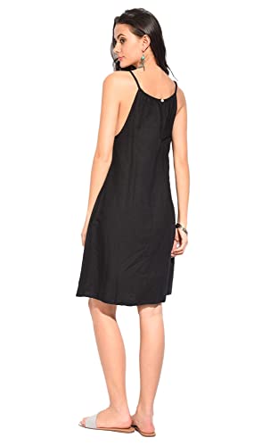 Bonateks damska sukienka tunika 100% lniana wyprodukowana we Włoszech, okrągły dekolt i składana tunika z przodu, satyna, rozmiar: M, Satyna, M