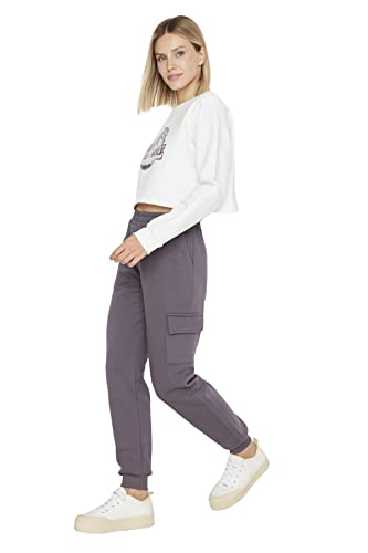 Trendyol Damskie spodnie dresowe o normalnej talii skinny fit, Antracyt, S