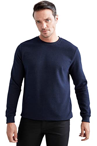 DeFacto Sweter męski z długim rękawem - okrągły dekolt bluza męska (granatowa, M), grantowy, M