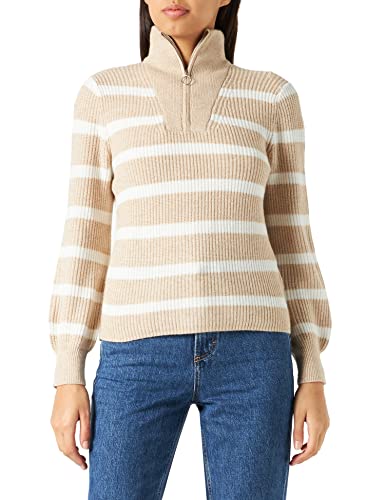 ONLY Onlcoco L/S Zip Ex KNT sweter damski, Piasek/Stripes:w, Cloud Dancer, M