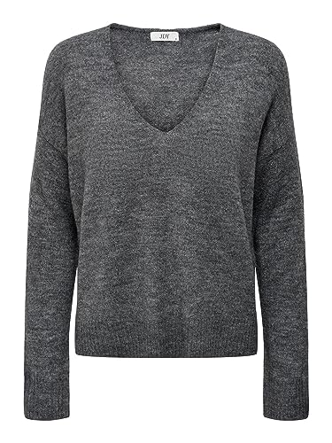 JACQUELINE de YONG Damski sweter z dzianiny dekolt w serek, Dark Grey Melange 2, M