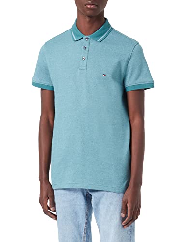 Tommy Hilfiger Męska koszulka polo Pretwist Mouline Tipped S/S, Matowy zielony/biały, XXL
