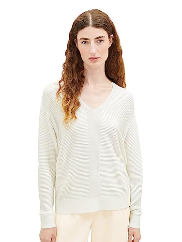 TOM TAILOR Damski sweter z dzianiny Basic z dekoltem w serek, 10315-Whisper White, XL
