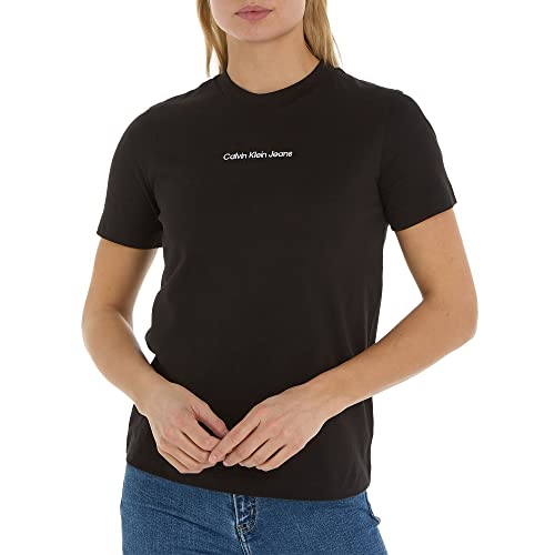 Calvin Klein Jeans Damska koszulka Institutional Straight S/S Knit Tops, Czarny, XXL