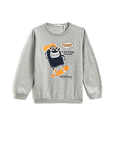 Koton Bluza chłopięca z nadrukiem Crew Neck, szary (023), 7-8 lat