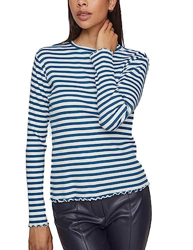 Vila VITHESSA O-Neck L/S Top - NOOS, Moroccan Blue/Stripes:Cloud Dancer, XL