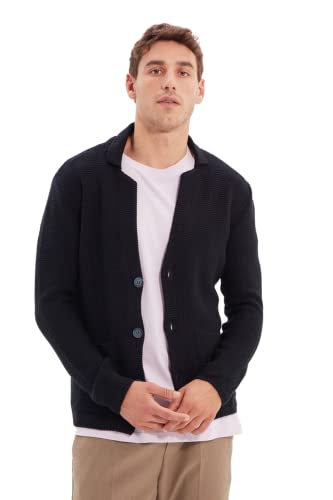 Trendyol Męski męski wąski standardowy kołnierz z klapą tkany kardigan sweter, granatowy, S