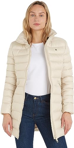 Tommy Hilfiger Damski płaszcz MW wyściełany globalny pasek, klasyczny beżowy, L, Klasyczny beżowy