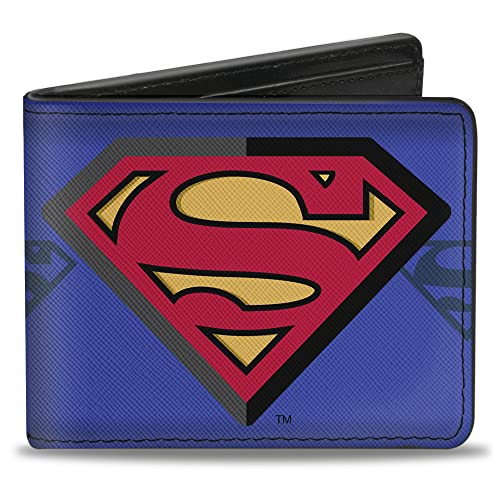 Buckle-Down - Dwustronny portfel - zapinany na zamek portfel PU - Superman Shield środkowy/tarcza w paski niebieskie męskie