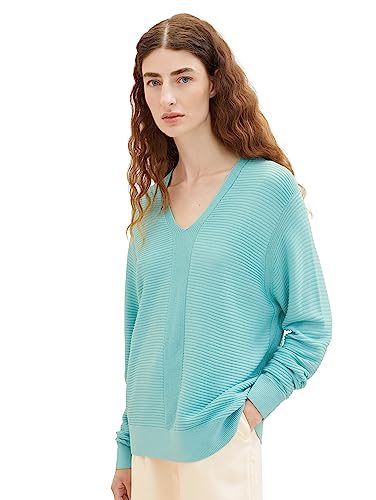 TOM TAILOR Damski sweter z dzianiny Basic z dekoltem w serek, 10426-letni morski, XL