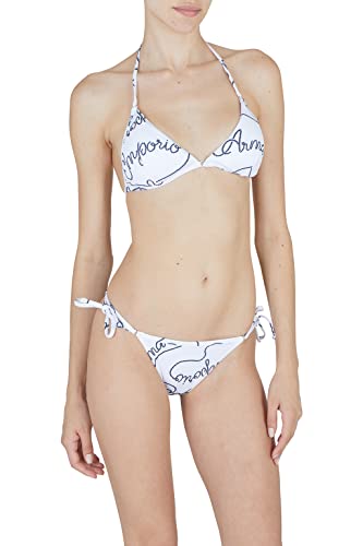 Emporio Armani Swimwear Women's Emporio Armani Logomania Triangle Stringi brazylijskie bikini, biały/granatowy, L, White/Navy Blue, L