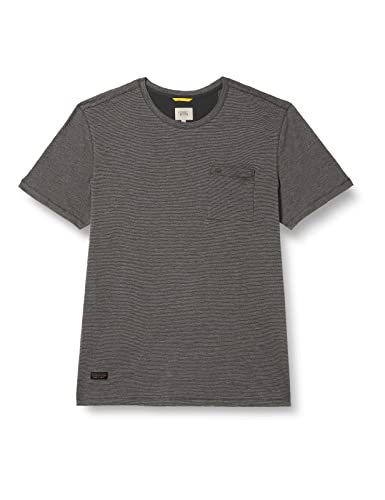 camel active Męski T-shirt z delikatnym wzorem w paski, czarny, XXL