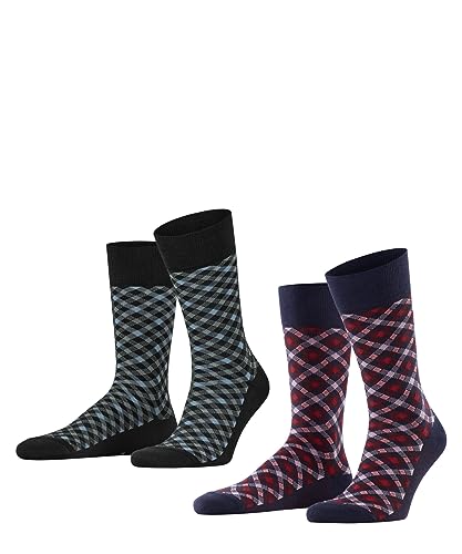FALKE Mężczyźni Skarpety Smart Check 2-Pack M SO Bawełna z wzorem 2 Pak, Wielokolorowy (Sortiment 0010), 43-46
