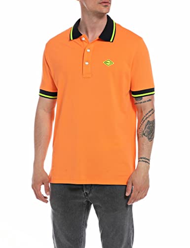 Replay Męska koszula polo M3685C, 449 pomarańczowa, L, 449 Pomarańczowy, L